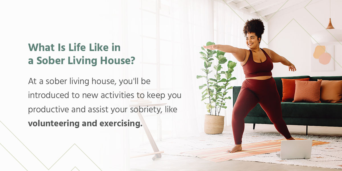 woman doing yoga in sober living house